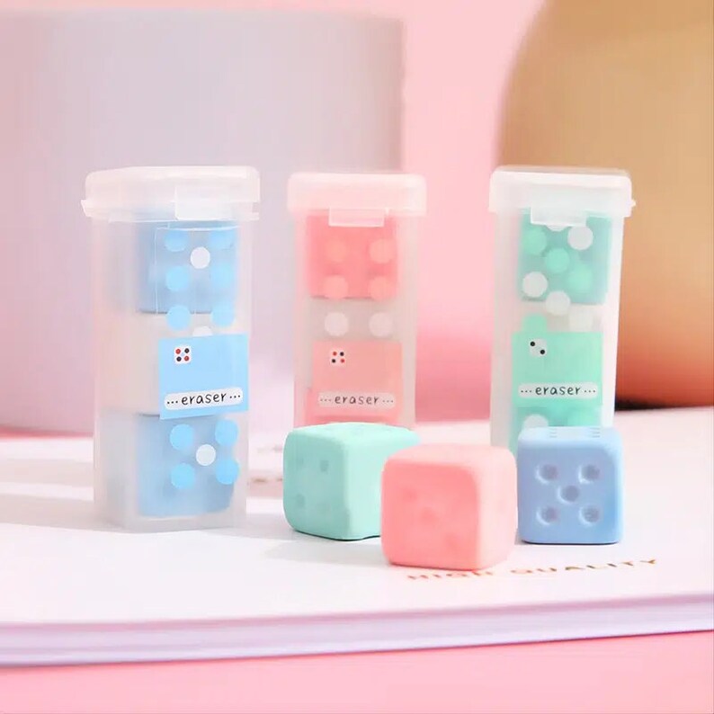 3pcs Eraser Cute Dice Shape Eraser Color Random Etsy