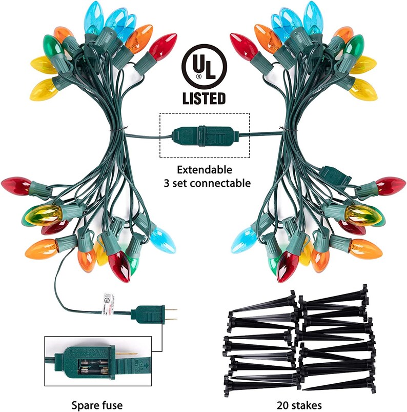 25.7 Feet C9 Christmas Pathway Lights With 20 Multicolored Etsy