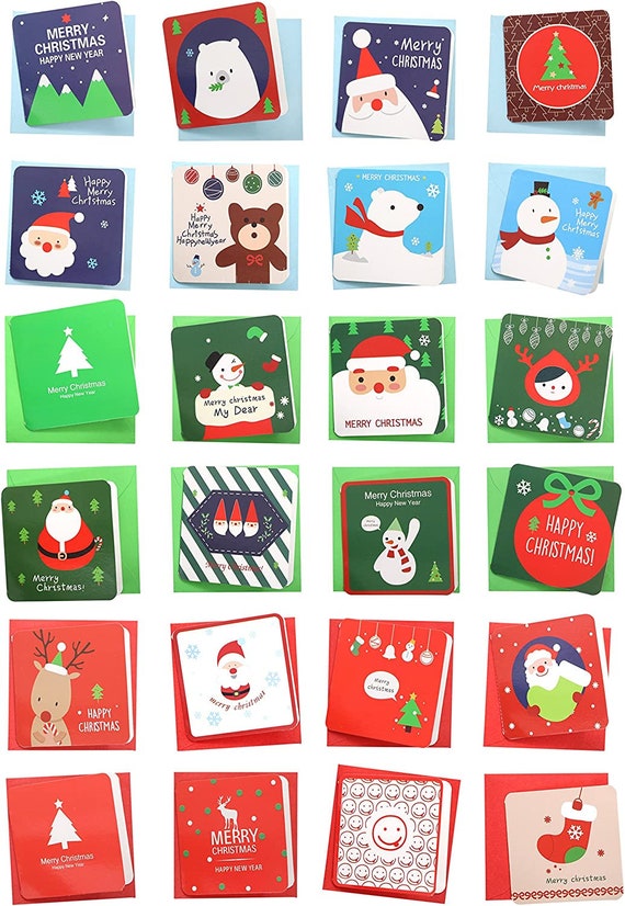24 Pack Mini tarjetas de felicitación y sobres de Navidad - Etsy México 24 Pack Mini tarjetas de felicitación y sobres de Navidad - Etsy México