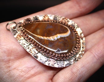 Handmade Sterling Silver and Copper Noreena Jasper Pendant, Flame Design