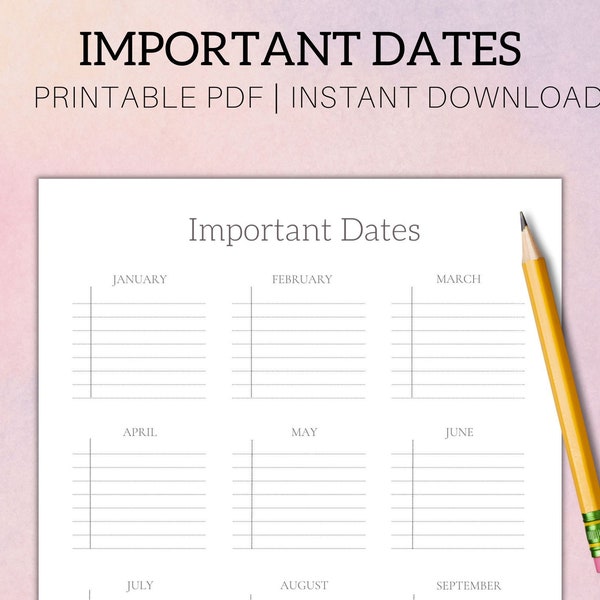 Important Dates Year at a Glance Birthday Tracker Yearly Overview Anniversary Tracker Yearly Planner Important Dates Printable