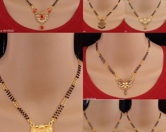 Indian Mangalsutra, Black Beaded Mangalsutra Necklace, Gold Plated Mangalsutra, Bridal Jewelry, Wedding Dokiya Mangalsutra