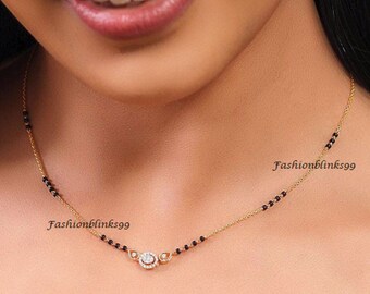 Beautiful Diamond Mangalsutra, Indian Suhag Jewelry, CZ AD Mangalsutra, Wedding Necklace, Black Beaded Chain, Anniversary Gift