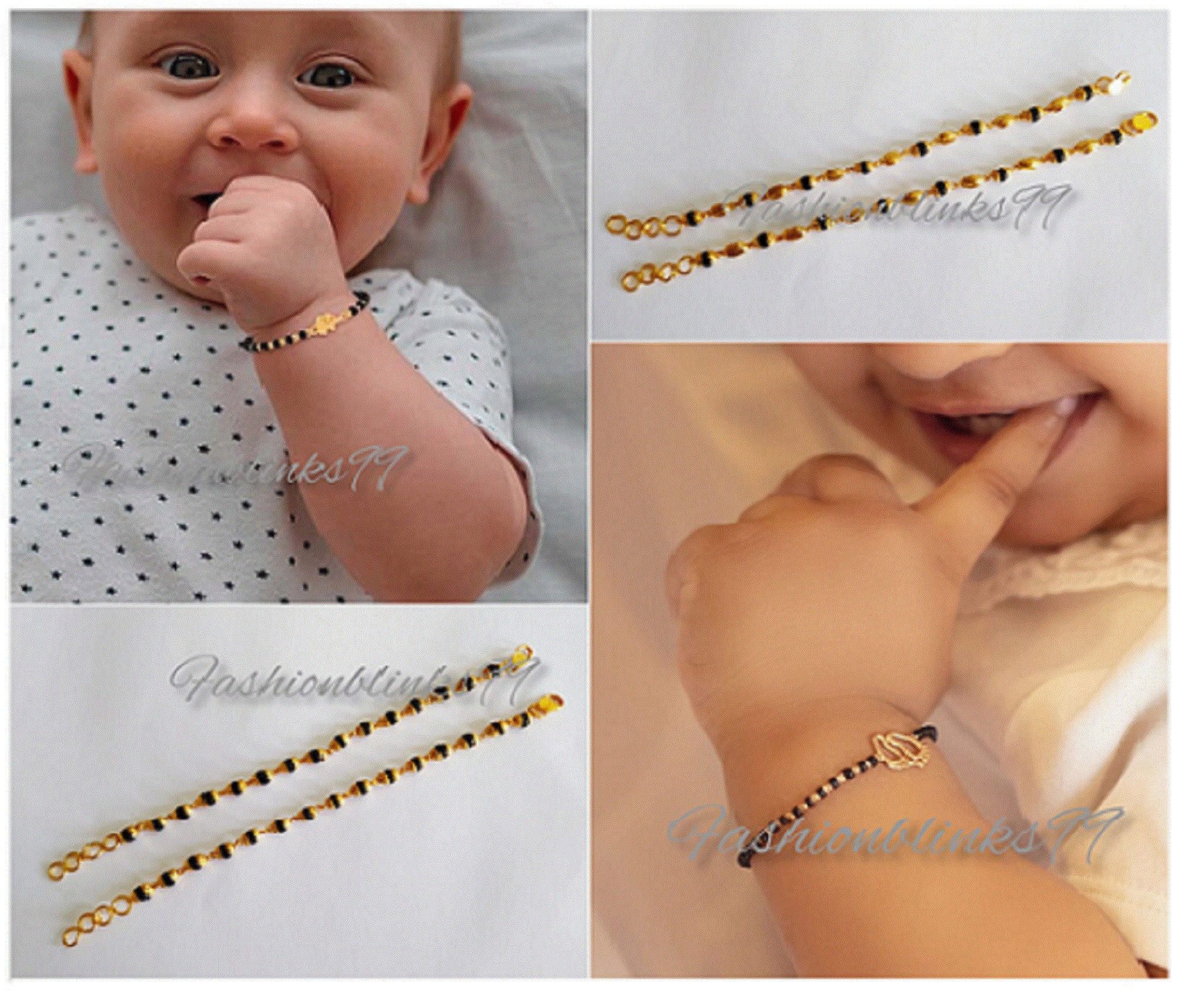 22ct Yellow Gold Baby Bracelet Black & Gold Beads Maniya / Manka / Nazariya  - Etsy Israel