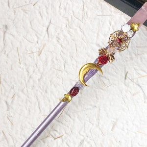 Flower Amethyst Crystal Wand, Purple Witch Wand, Gemstone Magic Wand, Cosplay Prop, Costume Wands, Wizard Wands, Godmother Wand
