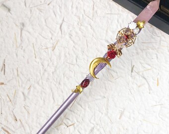 Flower Amethyst Crystal Wand, Purple Witch Wand, Gemstone Magic Wand, Cosplay Prop, Costume Wands, Wizard Wands, Godmother Wand