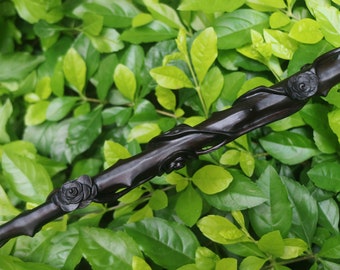 Hand Crafted Rose of Thorns Wands, Custom Wooden Wands, Wizard Wand, Handmade Magic Wands, Wizard Tools, Witchcraft Ebony Wand