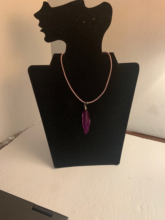 Boho Maroon Feather Pendant - image 1