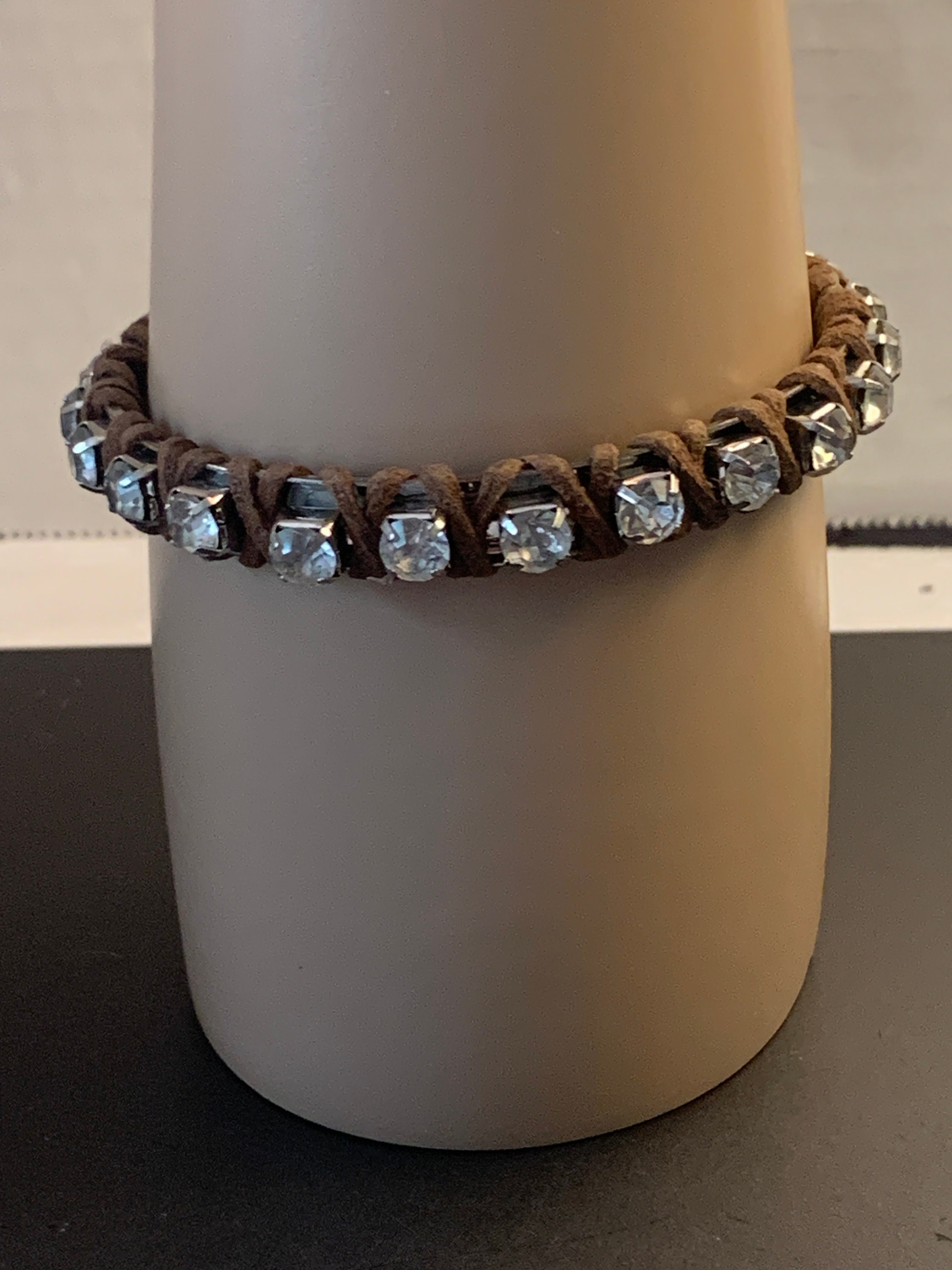 RHINESTONES EMBEDED in LEATHERWRAPED Wrist Band