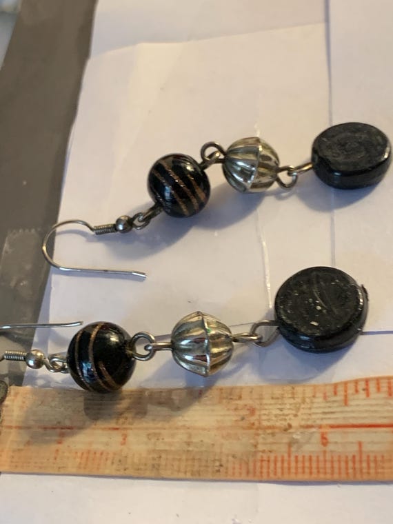 Obsidian.Hematite & Shell Dangling Earrings - image 4