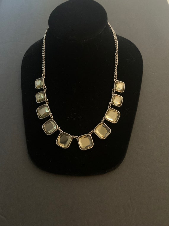 Silvertone Square Rhinestone Statement Necklace - image 1