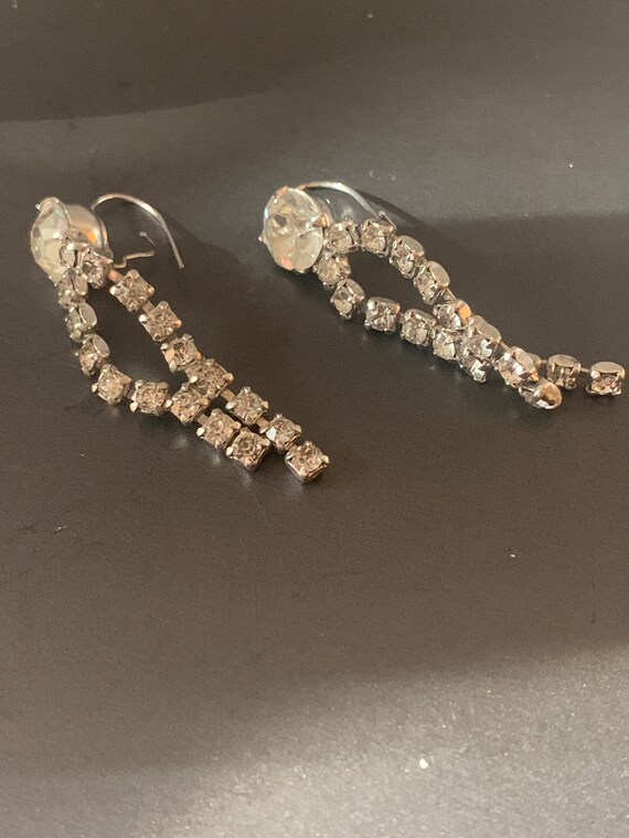 Silver Rhinestone Dangling Earrings - image 2