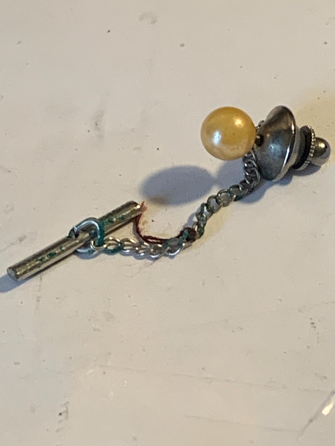 Thread Chain Tack Vintage Pearl Tie Tack With Chain - Etsy