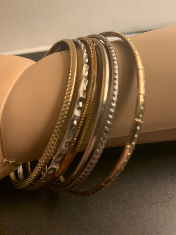 6 STACKABLE SILVERANDGOLDTONE BANGLES - image 2