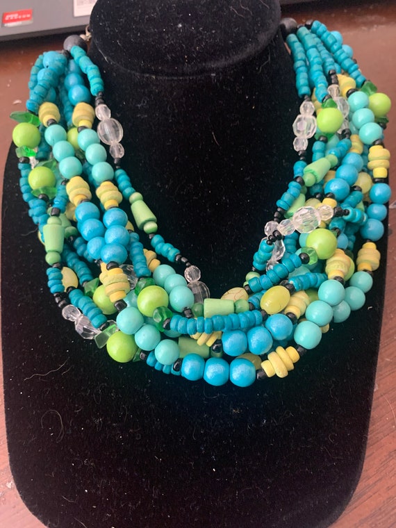Faux Green/ Blue Turquoise Beaded Multi Strand St… - image 1