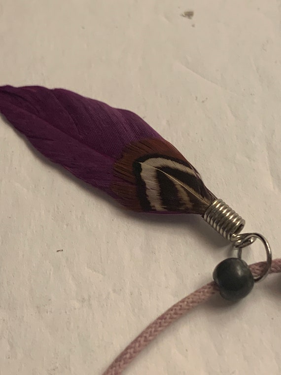 Boho Maroon Feather Pendant - image 7