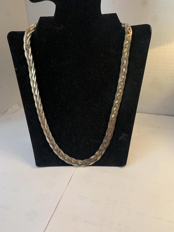 Herringbone Two Tone Braided Solid Chain Necklace - image 2