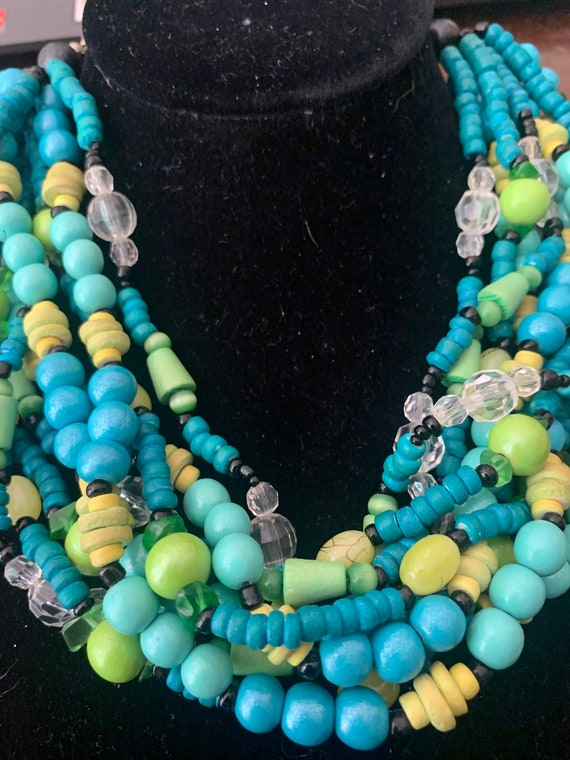Faux Green/ Blue Turquoise Beaded Multi Strand St… - image 2