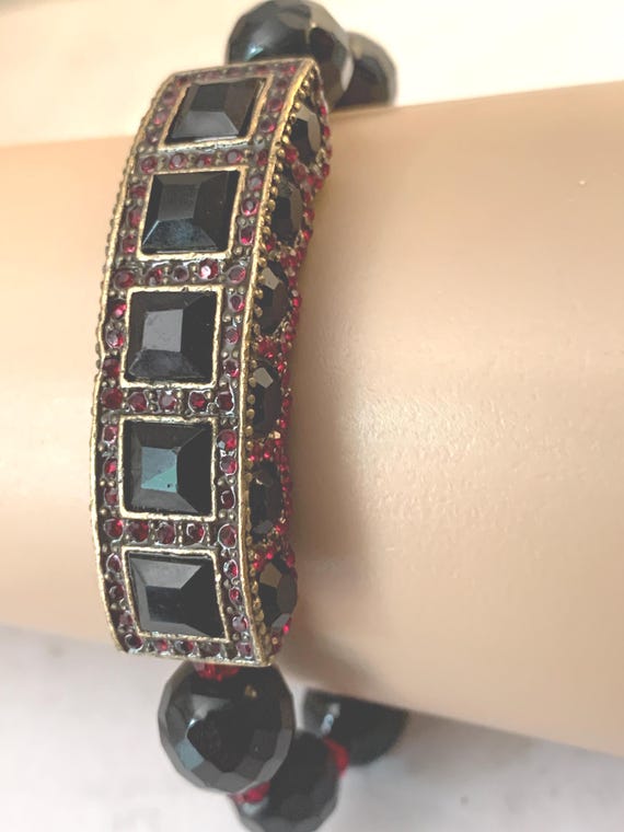 Ruby Glass Beaded Brass Bracelet - image 2