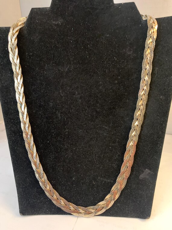 Herringbone Two Tone Braided Solid Chain Necklace - image 3