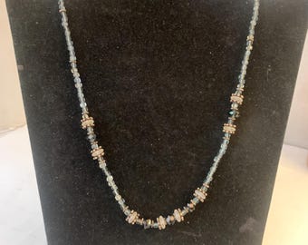Brass and Transparent Blue Glass Beaded Necklace