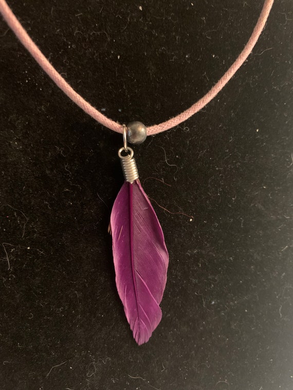Boho Maroon Feather Pendant - image 3