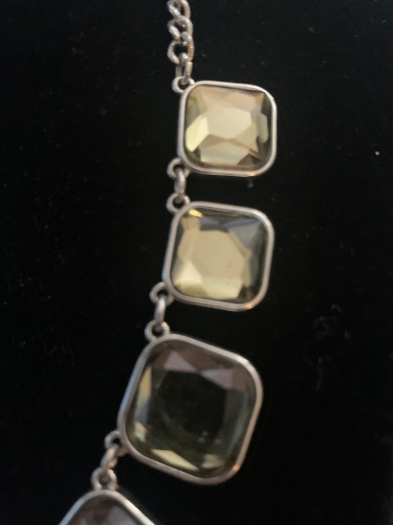 Silvertone Square Rhinestone Statement Necklace - image 3
