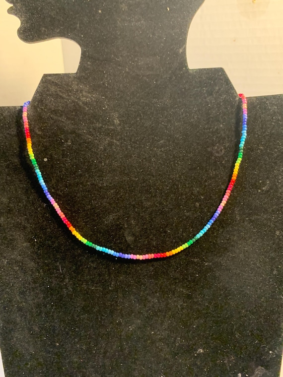 Micro Rainbow Beaded Neckace - image 1