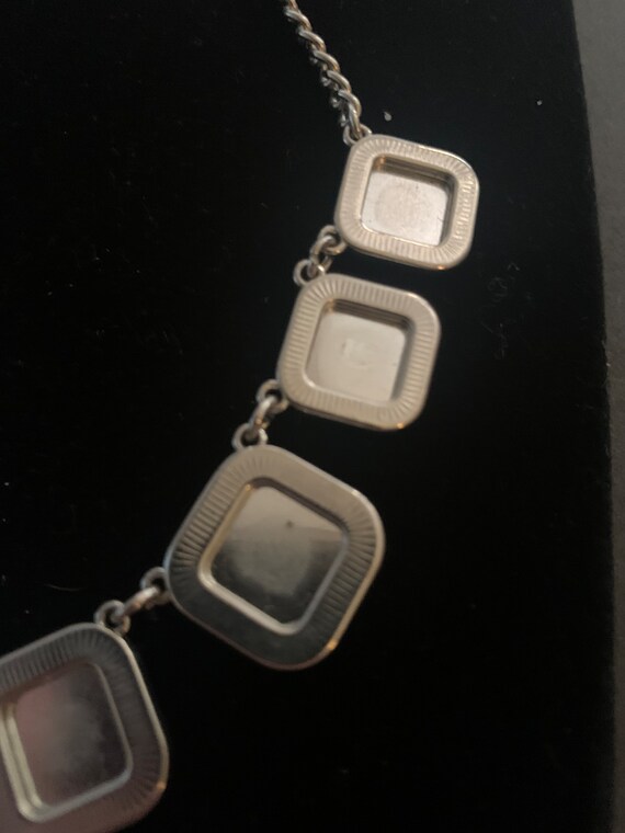 Silvertone Square Rhinestone Statement Necklace - image 6