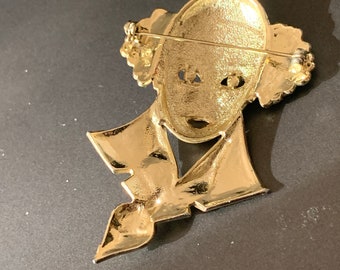 Broche Rétro Clown En Relief - Émail Blanc Et Cristaux Type Diamant - Modèle 4167 - Occasion Vintage