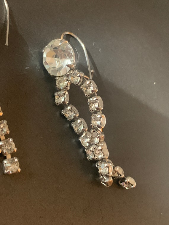 Silver Rhinestone Dangling Earrings - image 3