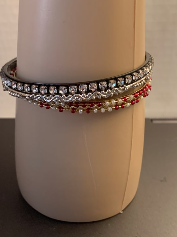 3 RHINESTONE STACKABLE BANGLES - image 1