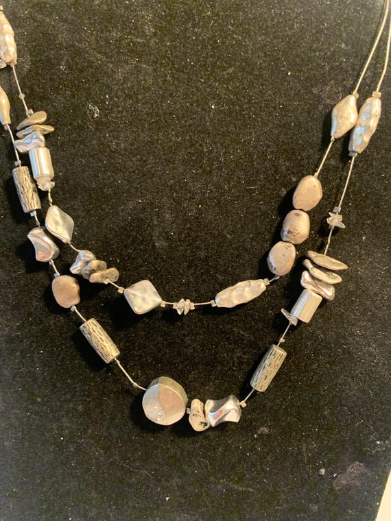 Multi Silver Beaded two Strand Wire Necklace by C… - image 2
