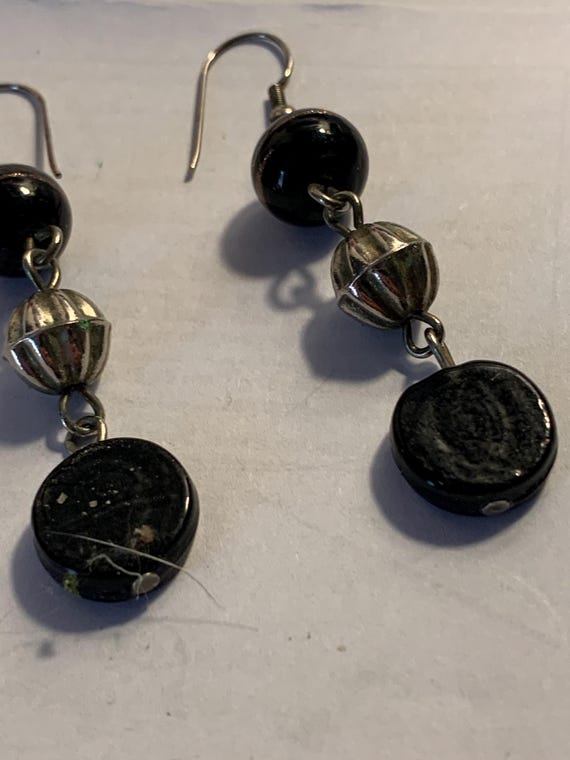 Obsidian.Hematite & Shell Dangling Earrings - image 2