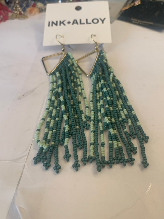 Ink+ Alloy Fringe on Triangle Native Earrings - image 1