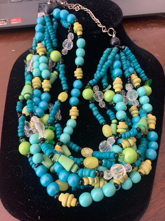 Faux Green/ Blue Turquoise Beaded Multi Strand St… - image 4
