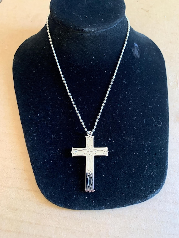 Stainless Steel Silvertone Cross Pendant