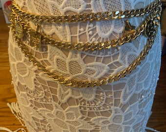 CHANEL Gold Chain Belt 6 OZ. Heavy Signed 32 Rue Paris