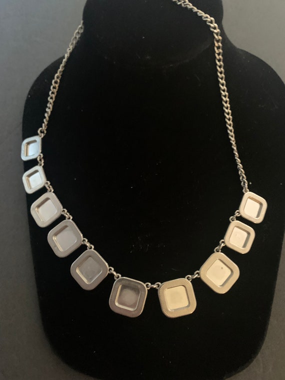 Silvertone Square Rhinestone Statement Necklace - image 5