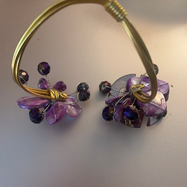 Purple flower ear cuff