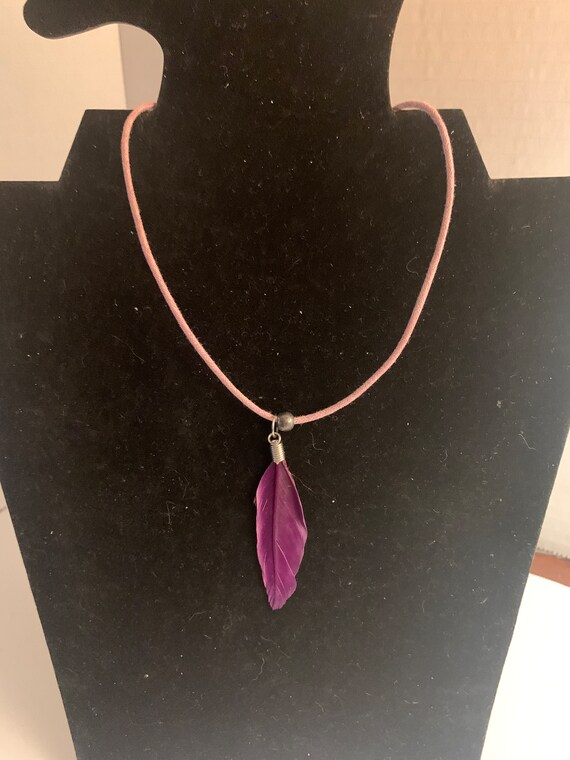 Boho Maroon Feather Pendant - image 2