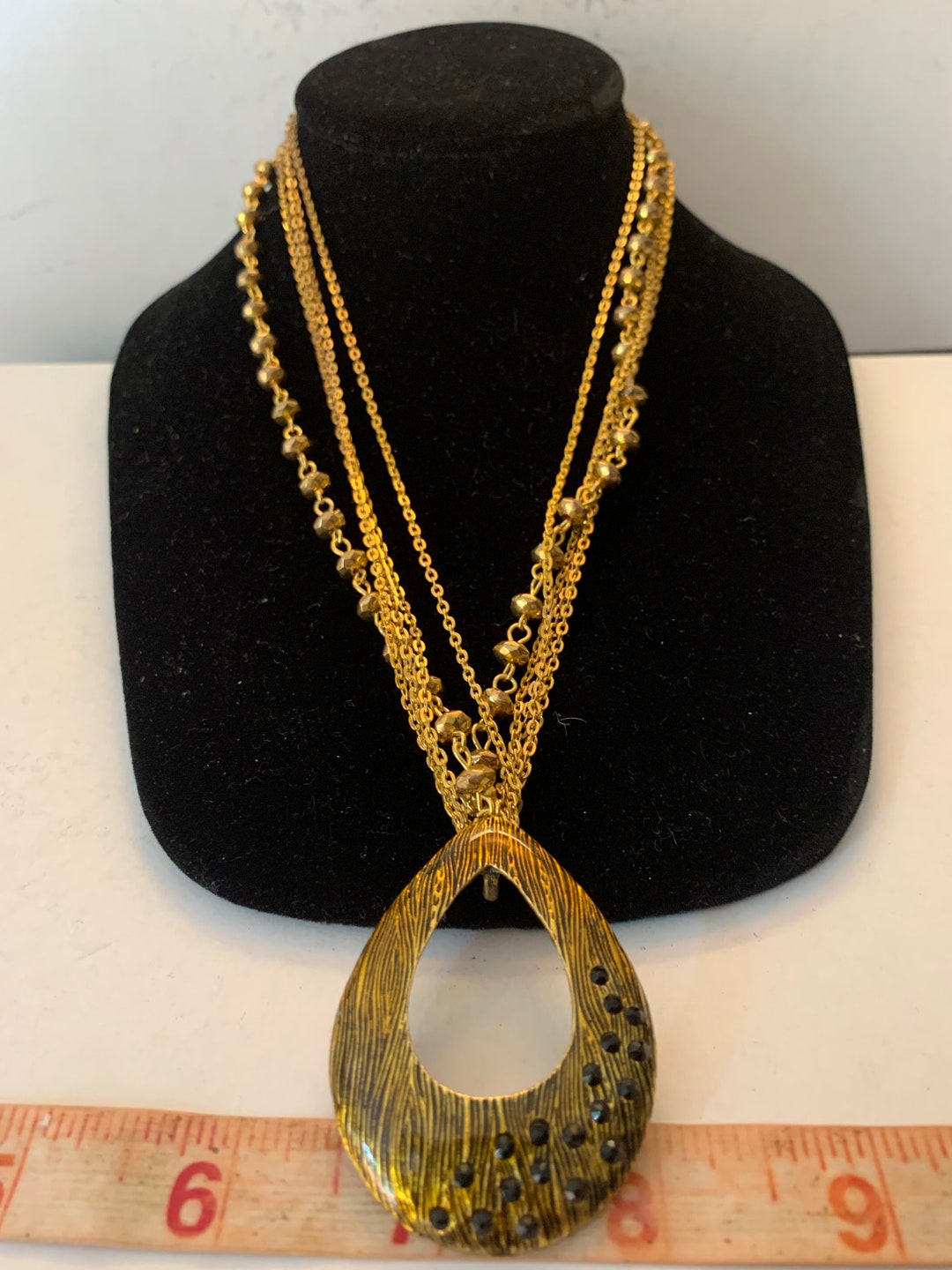 4 Strand Gold Large Teardrop With Black Stones Necklace.....m - Etsy