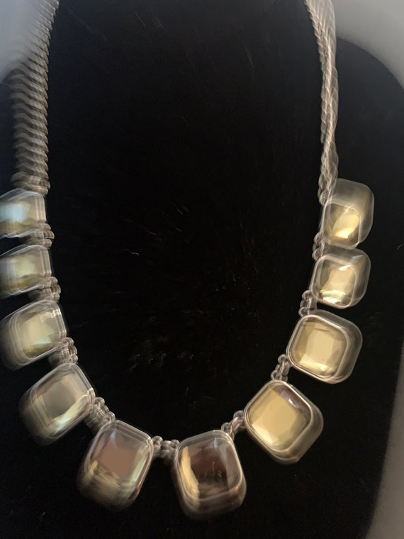 Silvertone Square Rhinestone Statement Necklace - image 2