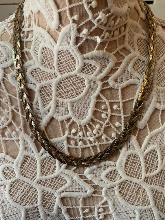 Herringbone Two Tone Braided Solid Chain Necklace - image 1