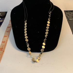 22 inch Black Cord Gold Tone Discs Necklace