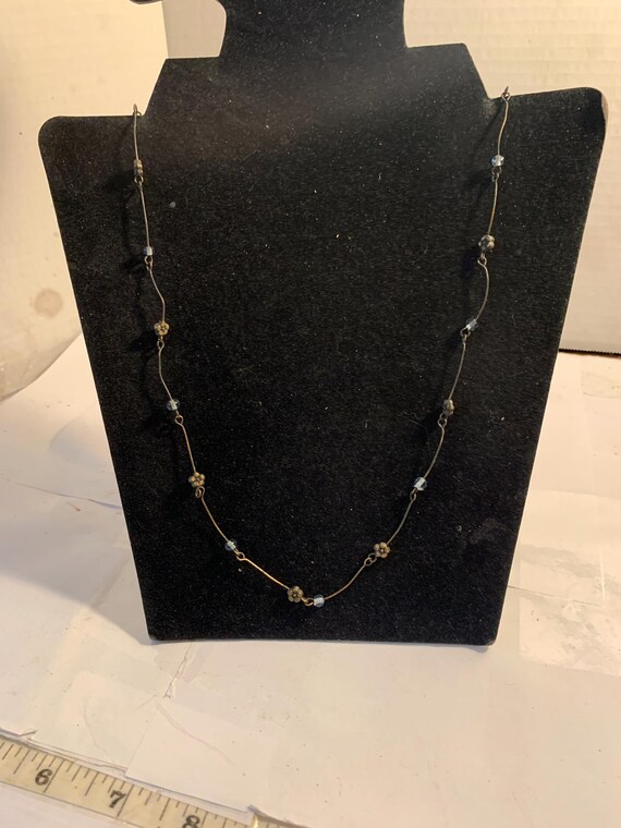 Brass Flowers on Wire Vine Chain Beaded Necklace.....O