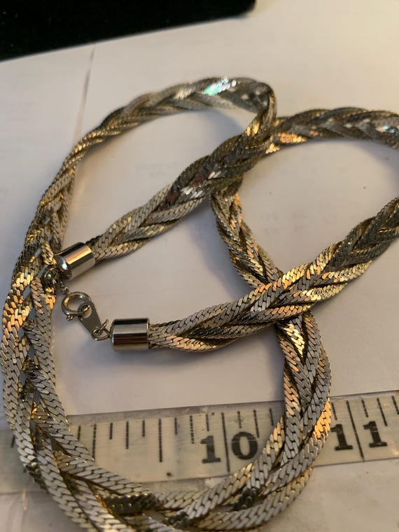 Herringbone Two Tone Braided Solid Chain Necklace - image 5