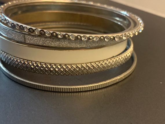 5 SILVERTONE WHITE BRACELETS - image 2