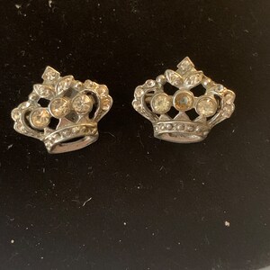 Vintage Duet Crown Clear Rhinestones Brooch