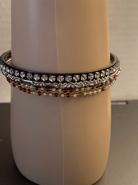3 RHINESTONE STACKABLE BANGLES - image 2